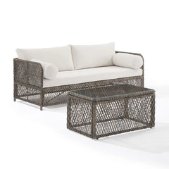Crosley Granite Bay 2Pc Wicker Outdoor Sofa Patio Furniture Set - KO70366ST-CR - The Home Selection