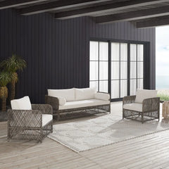 Crosley Granite Bay 3Pc Wicker Outdoor Sofa Patio Furniture Set - KO70365ST-CR - The Home Selection