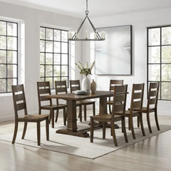Crosley Joanna 128 Inch 9pc Dining Set Rustic-Brown - KF13068RB-RB - The Home Selection