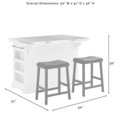 Crosley Julia 50 Inch Stainless Steel Top Island W/Uph Saddle Stools - KF30062WH-BK - The Home Selection