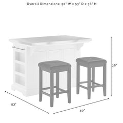 Crosley Julia 50 Inch Stainless Steel Top Island W/Uph Square Stools - KF30063WH-BK - The Home Selection