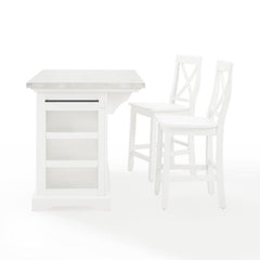 Crosley Julia 50 Inch Stainless Steel Top Island W/X-Back Stools - KF30064 - The Home Selection