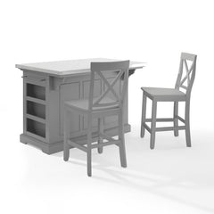 Crosley Julia 50 Inch Stainless Steel Top Island W/X-Back Stools - KF30064 - The Home Selection