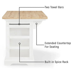 Crosley Julia Wood Top Kitchen Island - KF30025WH-NA - The Home Selection