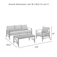 Crosley Kaplan 119 Inch 3pc Outdoor Metal Sofa Set - KO60031BZ - The Home Selection