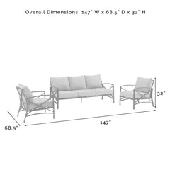 Crosley Kaplan 147 Inch 3pc Outdoor Metal Sofa Set - KO60030BZ - The Home Selection
