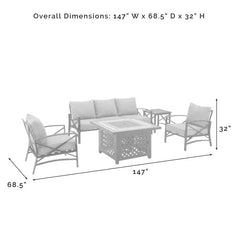 Crosley Kaplan 147 Inch 5pc Outdoor Metal Sofa Set W/Fire Table - KO60034 - The Home Selection