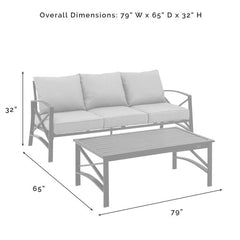 Crosley Kaplan 79 Inch 2pc Outdoor Metal Sofa Set - KO60029WH - The Home Selection