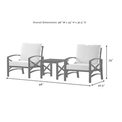 Crosley Kaplan 98 Inch 3pc Outdoor Metal Armchair Set - KO60016BZ - The Home Selection