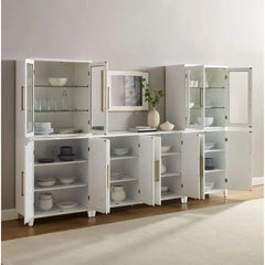 Crosley Roarke 3Pc Sideboard And Pantry Set W/ Glass Door Hutch - KF33059WH - The Home Selection