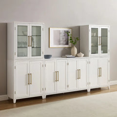 Crosley Roarke 3Pc Sideboard And Pantry Set W/ Glass Door Hutch - KF33059WH - The Home Selection