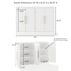 Crosley Roarke 3Pc Sideboard And Pantry Set W/ Glass Door Hutch - KF33059WH - The Home Selection