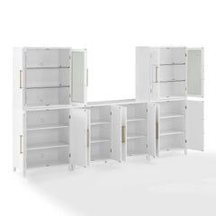 Crosley Roarke 3Pc Sideboard And Pantry Set W/ Glass Door Hutch - KF33059WH - The Home Selection