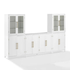 Crosley Roarke 3Pc Sideboard And Pantry Set W/ Glass Door Hutch - KF33059WH - The Home Selection