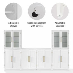 Crosley Roarke 3Pc Sideboard And Pantry Set W/ Glass Door Hutch - KF33059WH - The Home Selection