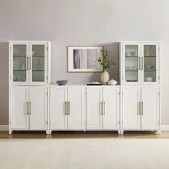 Crosley Roarke 3Pc Sideboard And Pantry Set W/ Glass Door Hutch - KF33059WH - The Home Selection