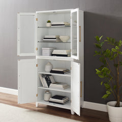 Crosley Roarke Pantry Storage Cabinet With Glass Door Hutch - KF33053WH - The Home Selection
