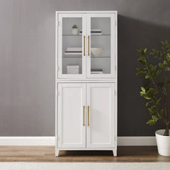 Crosley Roarke Pantry Storage Cabinet With Glass Door Hutch - KF33053WH - The Home Selection