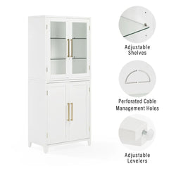 Crosley Roarke Pantry Storage Cabinet With Glass Door Hutch - KF33053WH - The Home Selection
