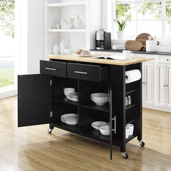 Crosley Savannah 42 Inch Transitional Design Wood Top Drop Leaf Kitchen Island or Cart, Black - CF3031NA - The Home Selection
