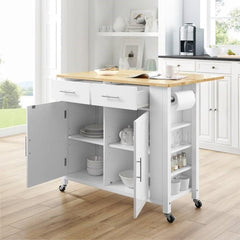 Crosley Savannah 42 Inch Transitional Design Wood Top Drop Leaf Kitchen Island or Cart, Black - CF3031NA - The Home Selection