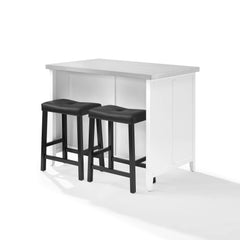 Crosley Silvia Stainless Steel Top Island W/uph Saddle Stools - KF30082WH-BK - The Home Selection