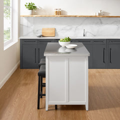 Crosley Silvia Stainless Steel Top Island W/uph Saddle Stools - KF30082WH-BK - The Home Selection