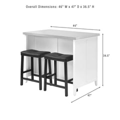 Crosley Silvia Stainless Steel Top Island W/uph Saddle Stools - KF30082WH-BK - The Home Selection