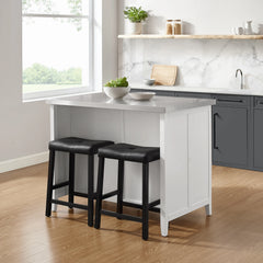 Crosley Silvia Stainless Steel Top Island W/uph Saddle Stools - KF30082WH-BK - The Home Selection