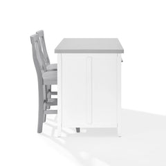 Crosley Silvia Stainless Steel Top Kitchen Island W/x-Back Stools - KF30083WH-GY - The Home Selection