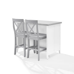 Crosley Silvia Stainless Steel Top Kitchen Island W/x-Back Stools - KF30083WH-GY - The Home Selection