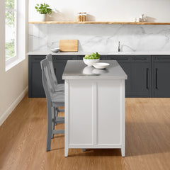 Crosley Silvia Stainless Steel Top Kitchen Island W/x-Back Stools - KF30083WH-GY - The Home Selection