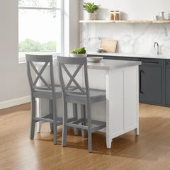Crosley Silvia Stainless Steel Top Kitchen Island W/x-Back Stools - KF30083WH-GY - The Home Selection