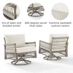 Crosley Thatcher 2pc Wicker Swivel Rocker Outdoor Chair Set - KO70435DW-CR - The Home Selection