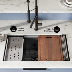 Swiss Madison Tourner 30" x 19" Stainless Steel, Single Basin, Undermount Kitchen Workstation Sink- SM-KU800 - The Home Selection