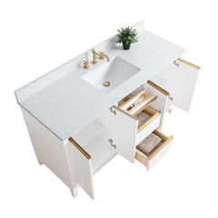 Vanity Art 60-Inch Small Bathroom Vanity: Single Sink, Ceramic Top, Soft-Closing Doors & Drawers, Solid Wood Frame - CVH60S
