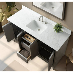 Vanity Art 60-Inch Small Bathroom Vanity: Single Sink, Ceramic Top, Soft-Closing Doors & Drawers, Solid Wood Frame - CVH60S
