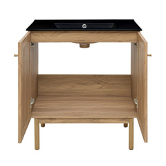 Swiss Madison Classe 30" Freestanding Bathroom Vanity in Golden Oak with Black 3-Hole Widespread Sink Top - SM-BV664-3MB