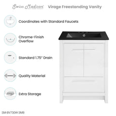 Swiss Madison Virage 24 in. White Bathroom Vanity With Ceramic Sink Top - SM-BV730W