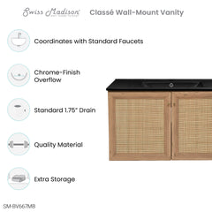 Swiss Madison Classe 36 Wall Hung Bathroom Vanity With Black Ceramic Sink Top - SM-BV667
