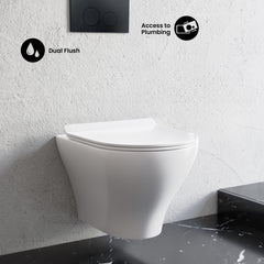 Swiss Madison Monaco Wall-Hung Toilet Bundle 0.8/1.6 GPF Dual Flush in Glossy White with Black Flush Plate - SM-WT1003GW