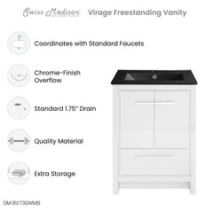 Swiss Madison Virage 24 in. White Bathroom Vanity With Ceramic Sink Top - SM-BV730W