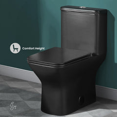 Swiss Madison Carre One Piece Square Toilet Dual Flush 1.1/1.6 gpf with 10" Rough-In, Matte Black - SM-1T276MB - The Home Selection