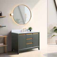 Vanity Art 48-Inch Bathroom Vanity with Ceramic Sink and Top, Soft-Closing Doors and Drawers, Solid Wood Cabinet Frame - CVH48