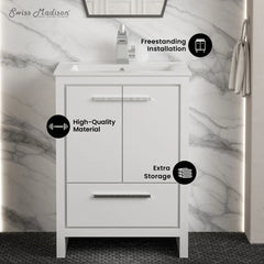 Swiss Madison Virage 24 in. White Bathroom Vanity With Ceramic Sink Top - SM-BV730W