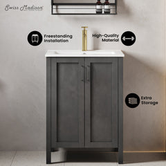 Swiss Madison Avallon 24" Bathroom Vanity in Matte Black - SM-BV280MB - The Home Selection