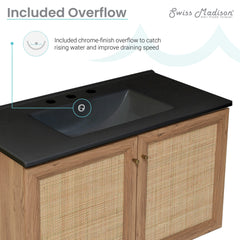 Swiss Madison Classe 36 in. Brown Oak Wall Hung Bathroom Vanity With Black, 3-Hole Ceramic Sink Top - SM-BV667-3MB
