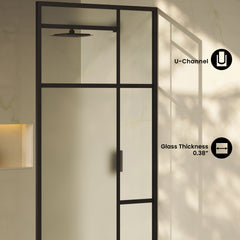Swiss Madison Leiden 34 x 76 Framed Fixed 3/8 in. (10mm) Frosted Tempered Glass Shower Door with Matte Black Frame - SM-SD9101MB