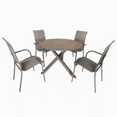 Deko Living 4 Place Seating Champagne Outdoor Aluminum Round Patio Dining Table and Stackable Chairs Set - COP30804 - The Home Selection