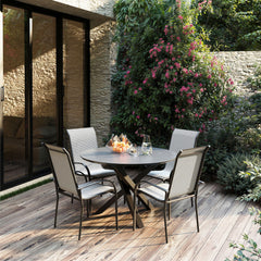 Deko Living 4 Place Seating Grey Outdoor Aluminum Round Patio Dining Table and Stackable Chairs Set - COP30704 - The Home Selection